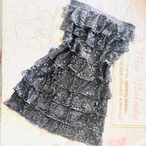 express - tiered shimmer lace strapless knit dress